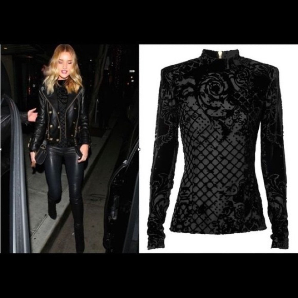 NWT Balmain x H&M Velvet Viscose Silk Long Sleeve Top Size EU34 Fits XS Size 2 - Picture 2 of 12